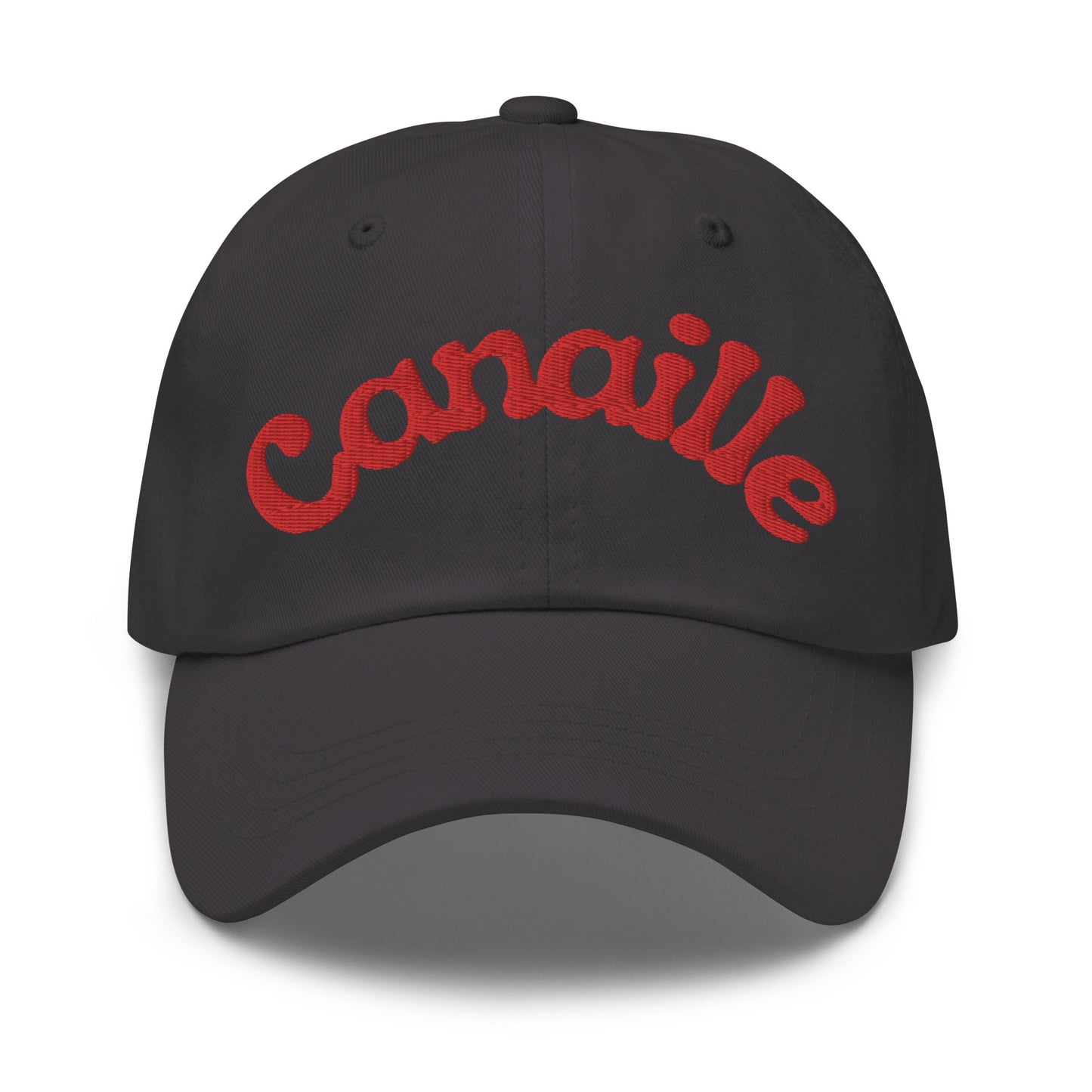 casquette de baseball gris foncé avec inscription "canaille"