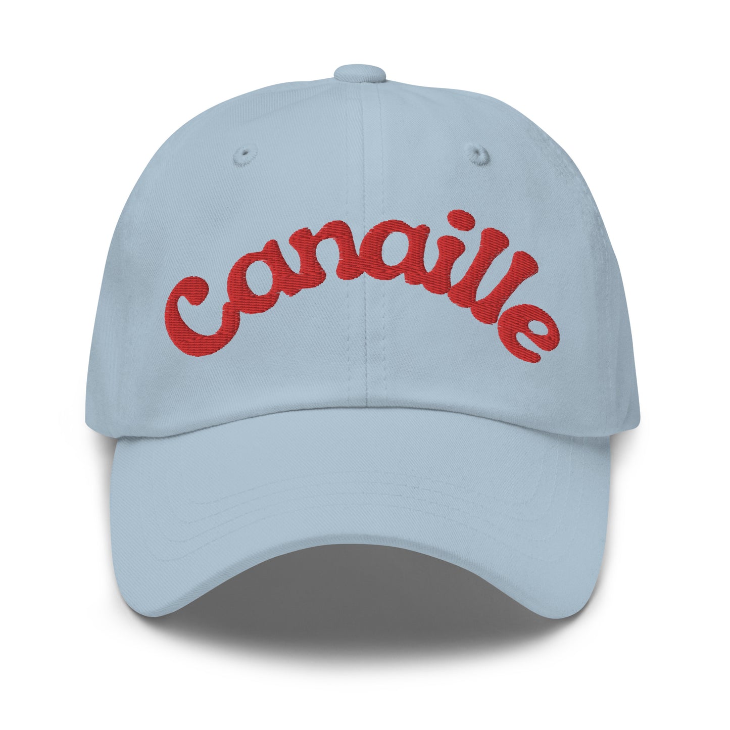 casquette de baseball bleu avec inscription "canaille"