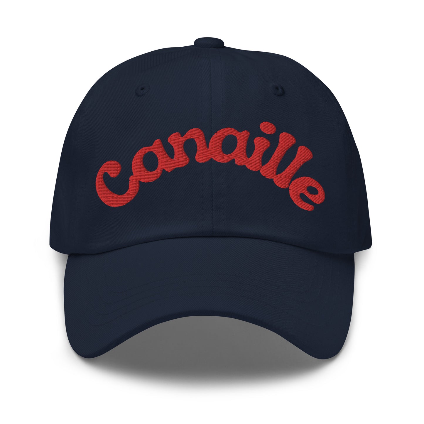 casquette de baseball bleu marine avec inscription "canaille"