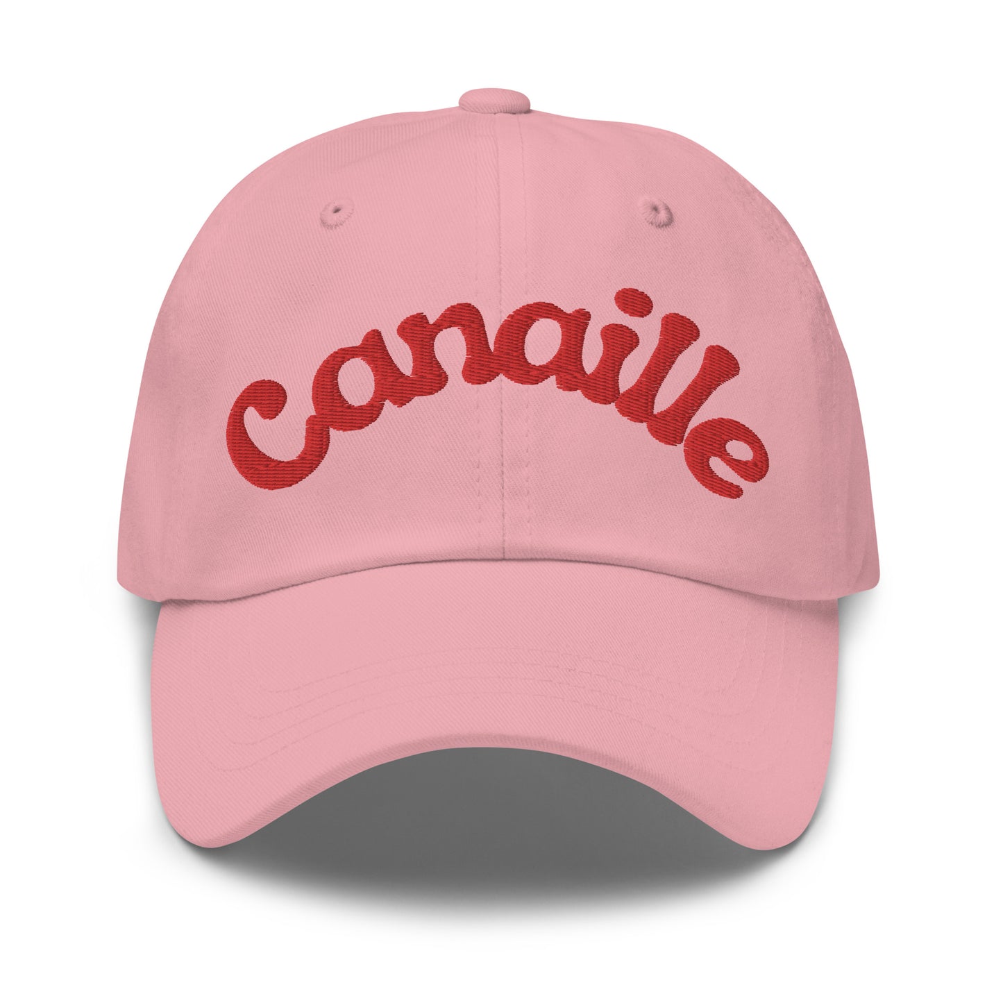 casquette de baseball rose avec inscription "canaille"