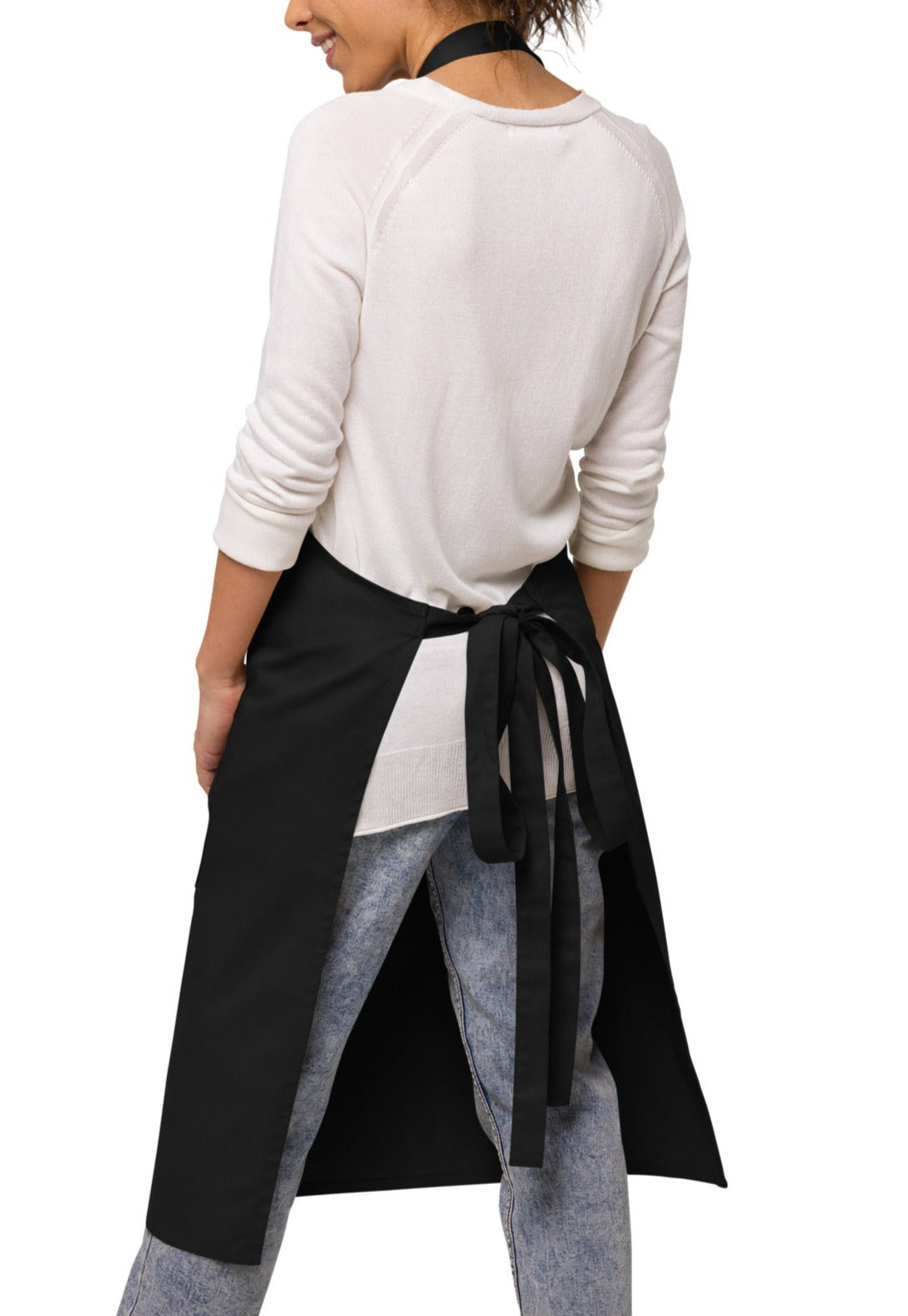tablier de couleur noir 100% coton bio ajustable avec 2 poches avec inscription brodée Chef avec toque, 5 étoiles et le prénom de votre choix