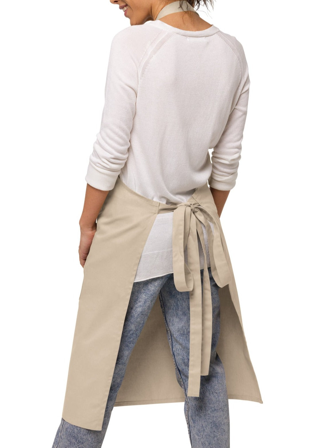 tablier de couleur sable 100% coton bio ajustable avec 2 poches avec inscription brodée Chef avec toque, 5 étoiles et le prénom de votre choix