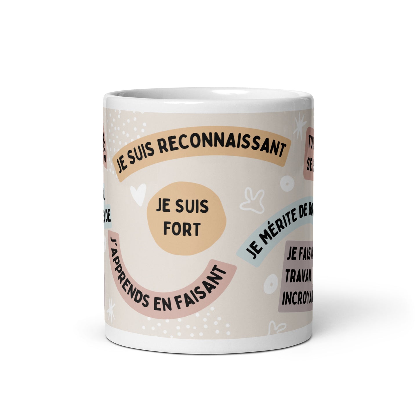 tasse céramique avec affirmations positives je suis fort, je le mérite, je suis gentil, j'apprends en fai9sant,je suis reconnaissant, ... 11 oz