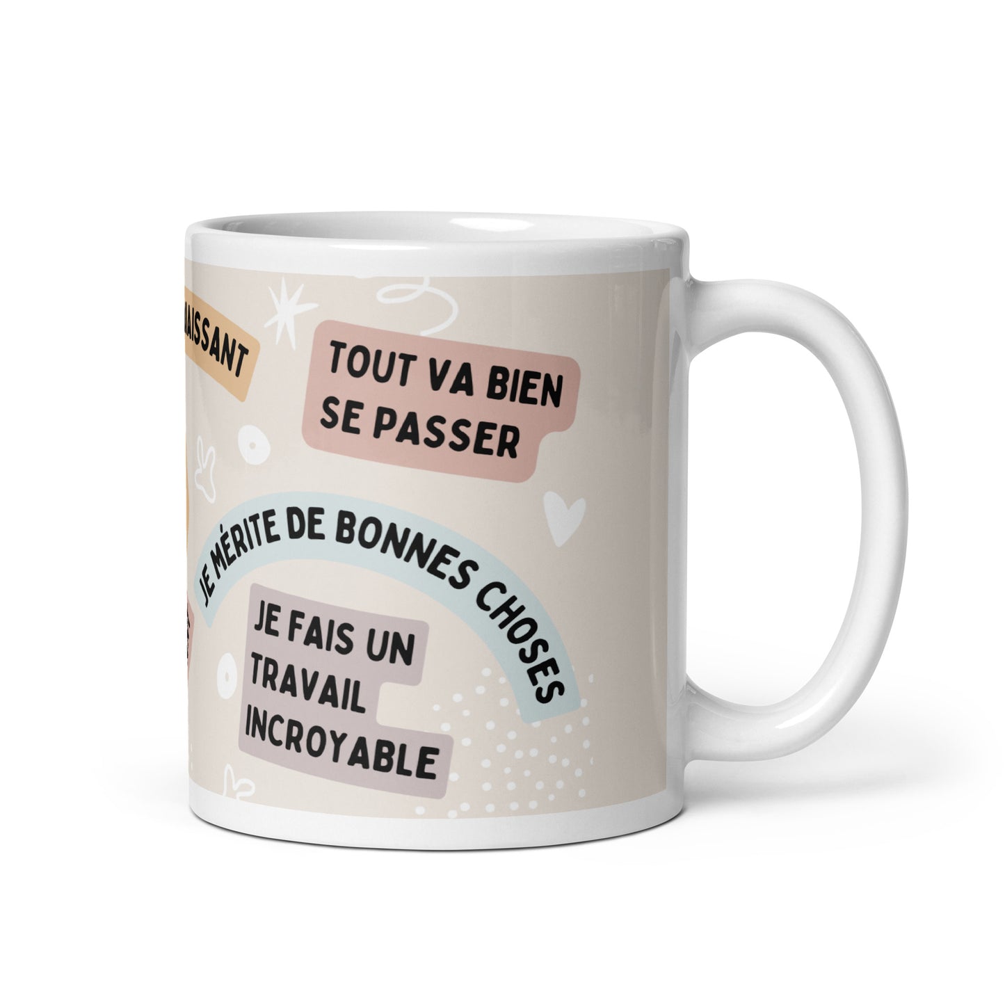 tasse céramique avec affirmations positives je suis fort, je le mérite, je suis gentil, j'apprends en fai9sant,je suis reconnaissant, ... 11 oz