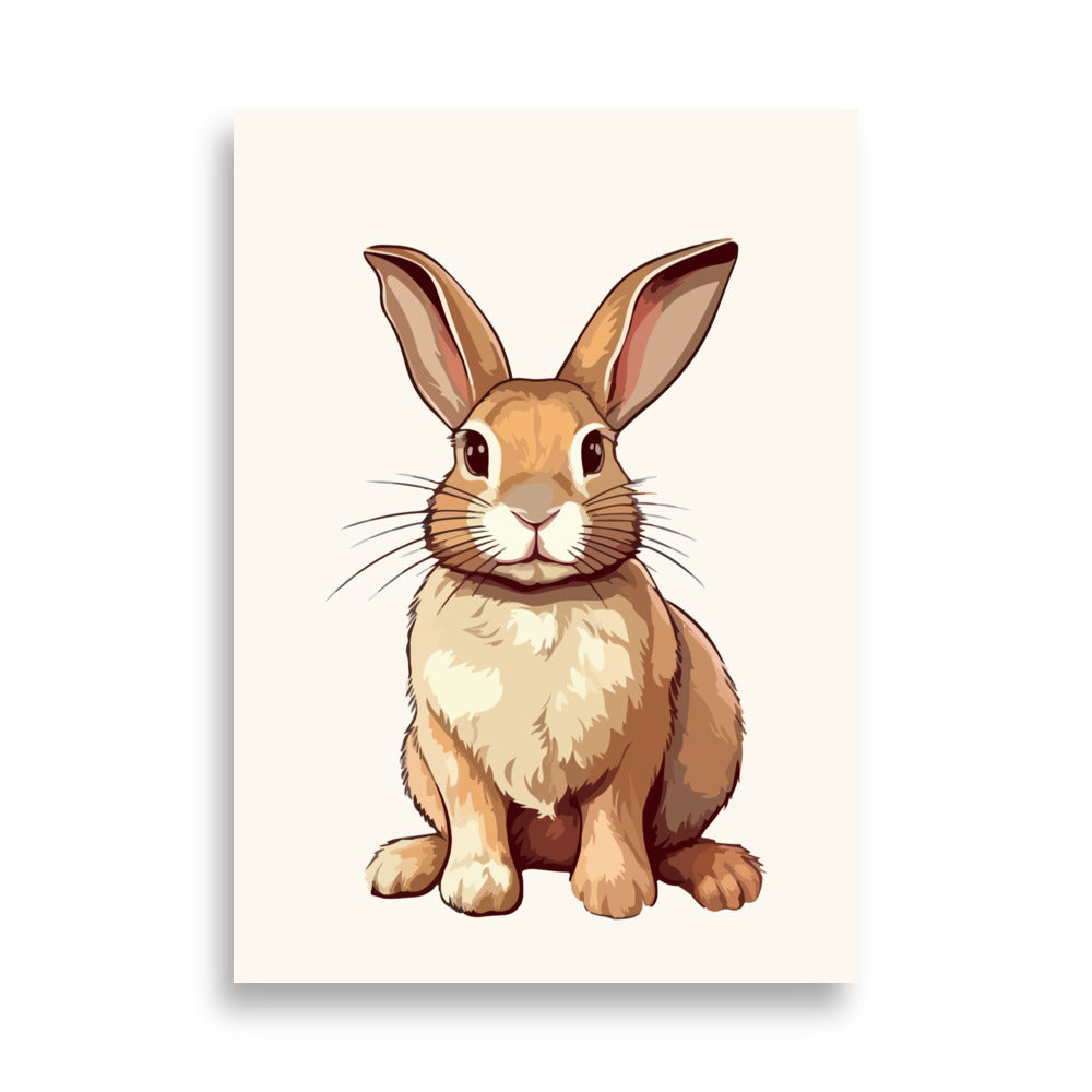 Affiche beige pastel avec le dessin d'un lapin mignon