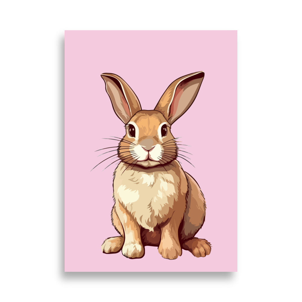 Affiche Rose poudré avec le dessin d'un lapin mignon