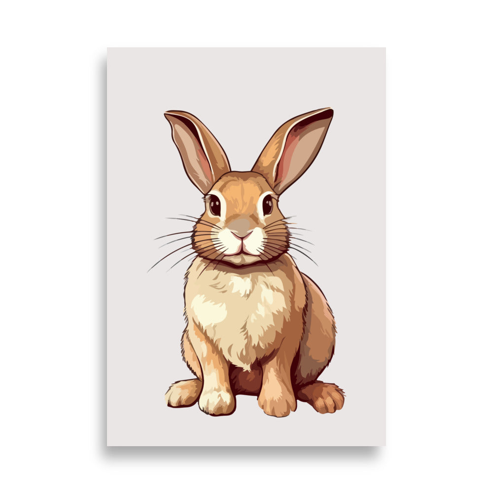 Affiche gris pastel avec le dessin d'un lapin mignon