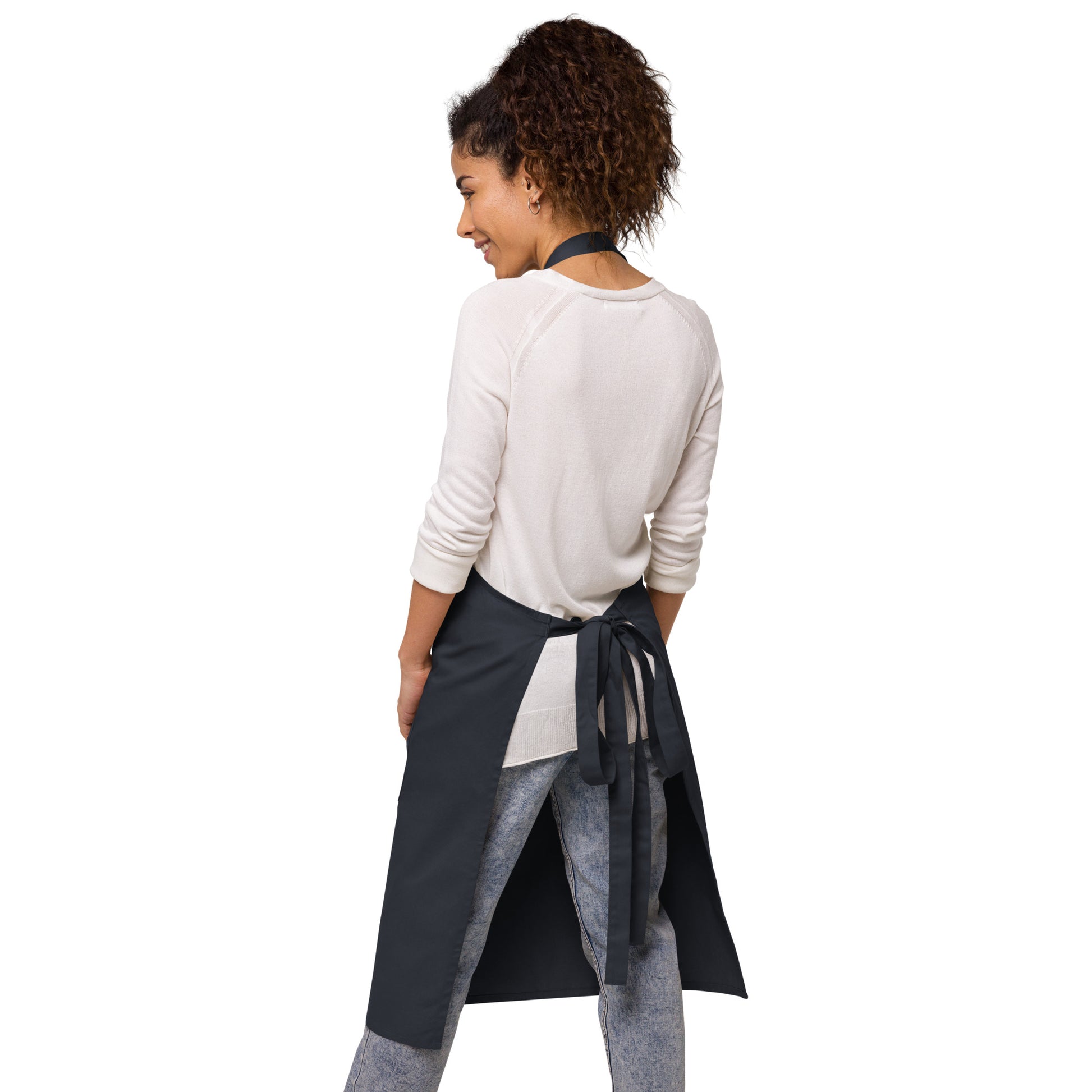 tablier de couleur bleu marine 100% coton bio ajustable avec 2 poches avec inscription brodée Chef avec toque, 5 étoiles et le prénom de votre choix