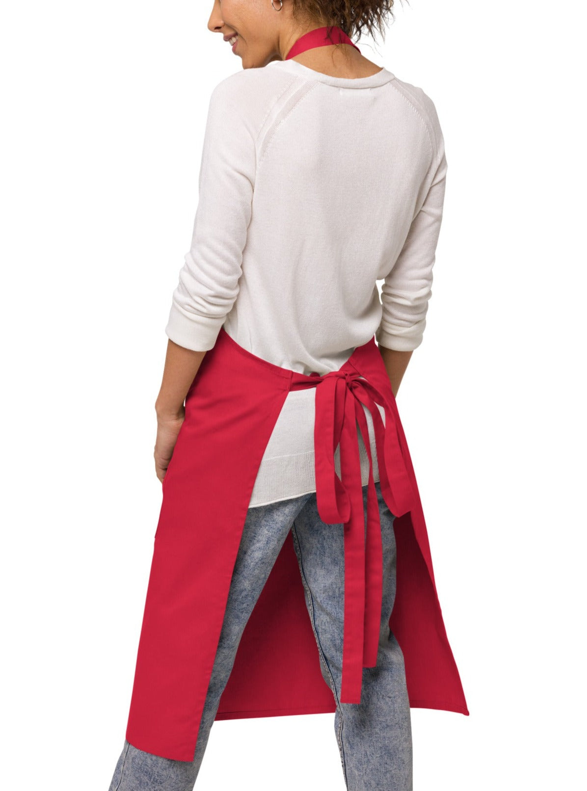 tablier de couleur rouge 100% coton bio ajustable avec 2 poches avec inscription brodée Chef avec toque, 5 étoiles et le prénom de votre choix
