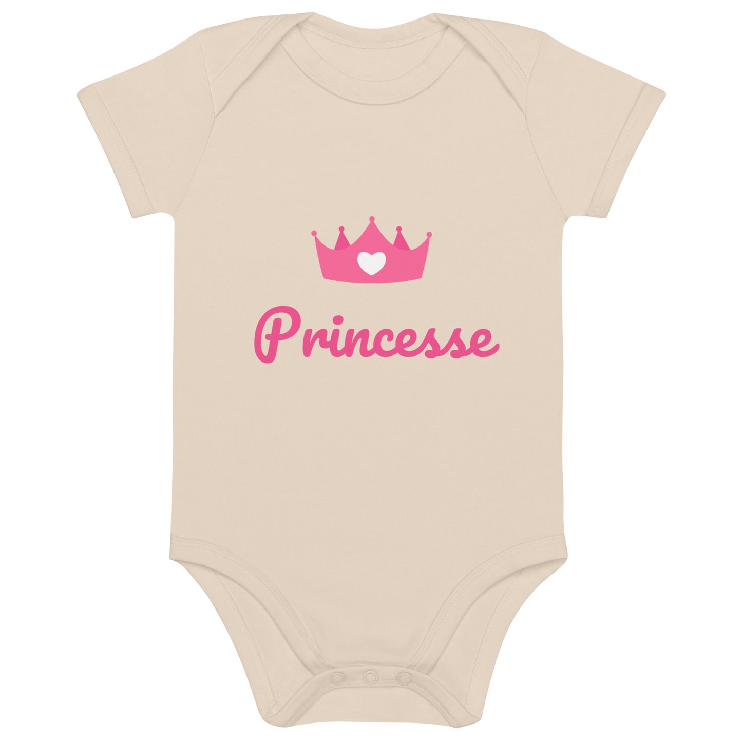 Bodie bébé de couleur Nature avec inscription "Princesse"et une couronne de princesse rose evec un petit coeur sur la couronne 