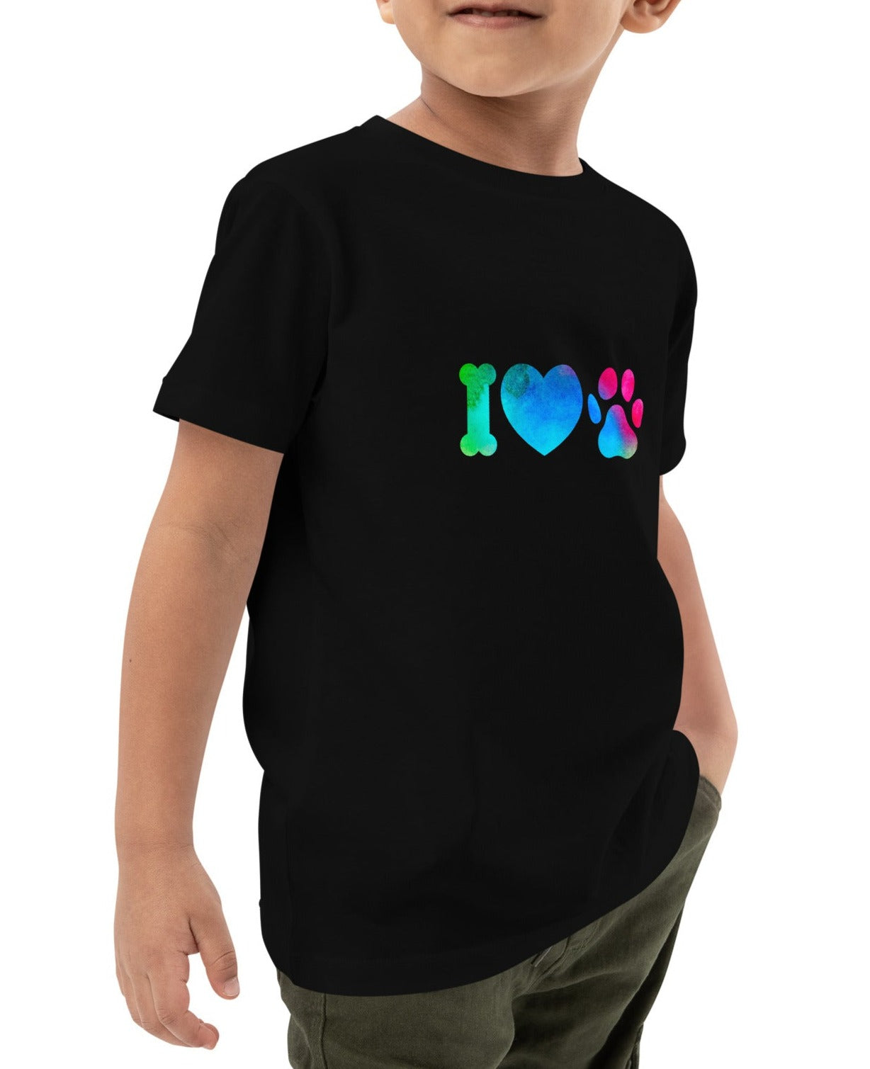t-shirt enfant de couleur noir 100% bio avec écrit "i love  Dogs"