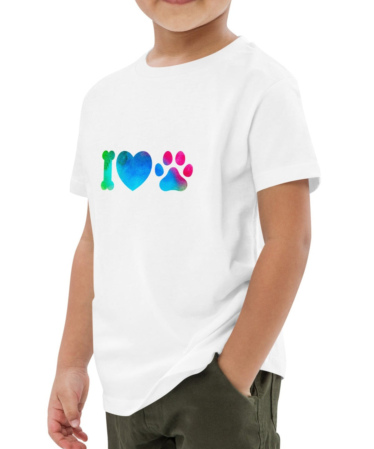 t-shirt enfant de couleur blanc 100% bio avec écrit "i love  Dogs"