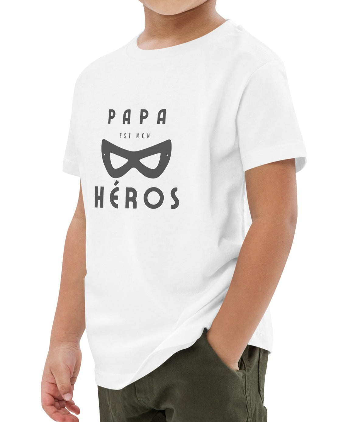 t-shirt blanc manche courte encolure ronde inscription Papa est mon héros