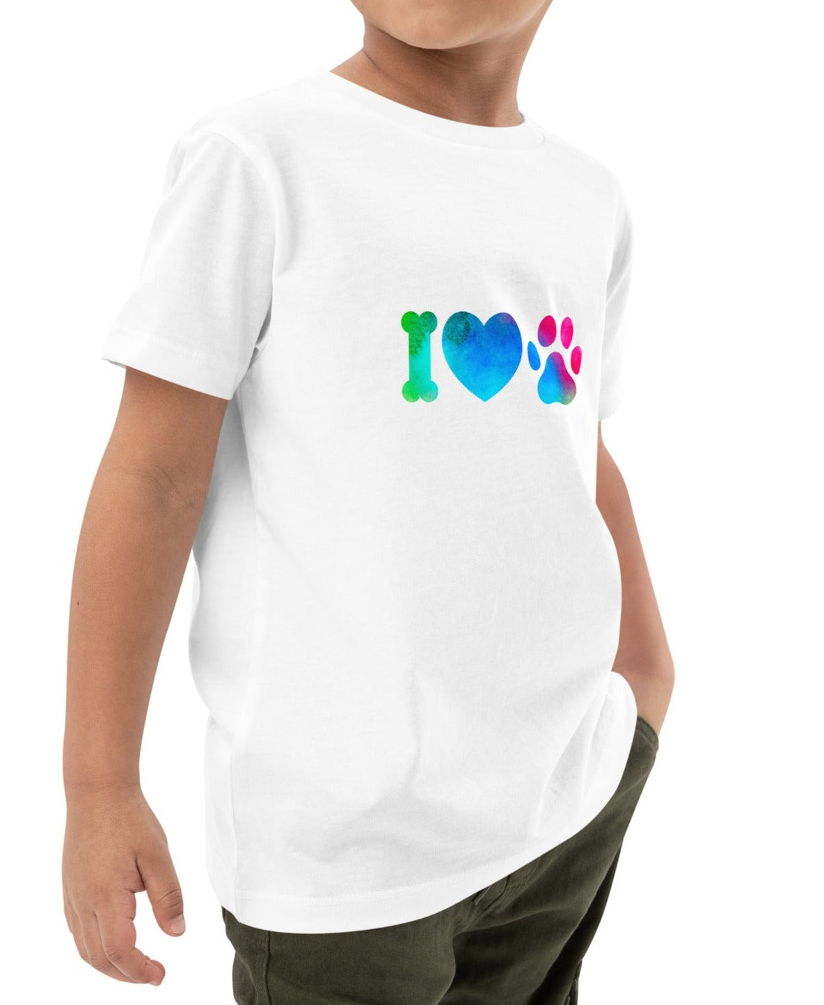 t-shirt enfant de couleur Blanc 100% bio avec écrit "i love  Dogs"