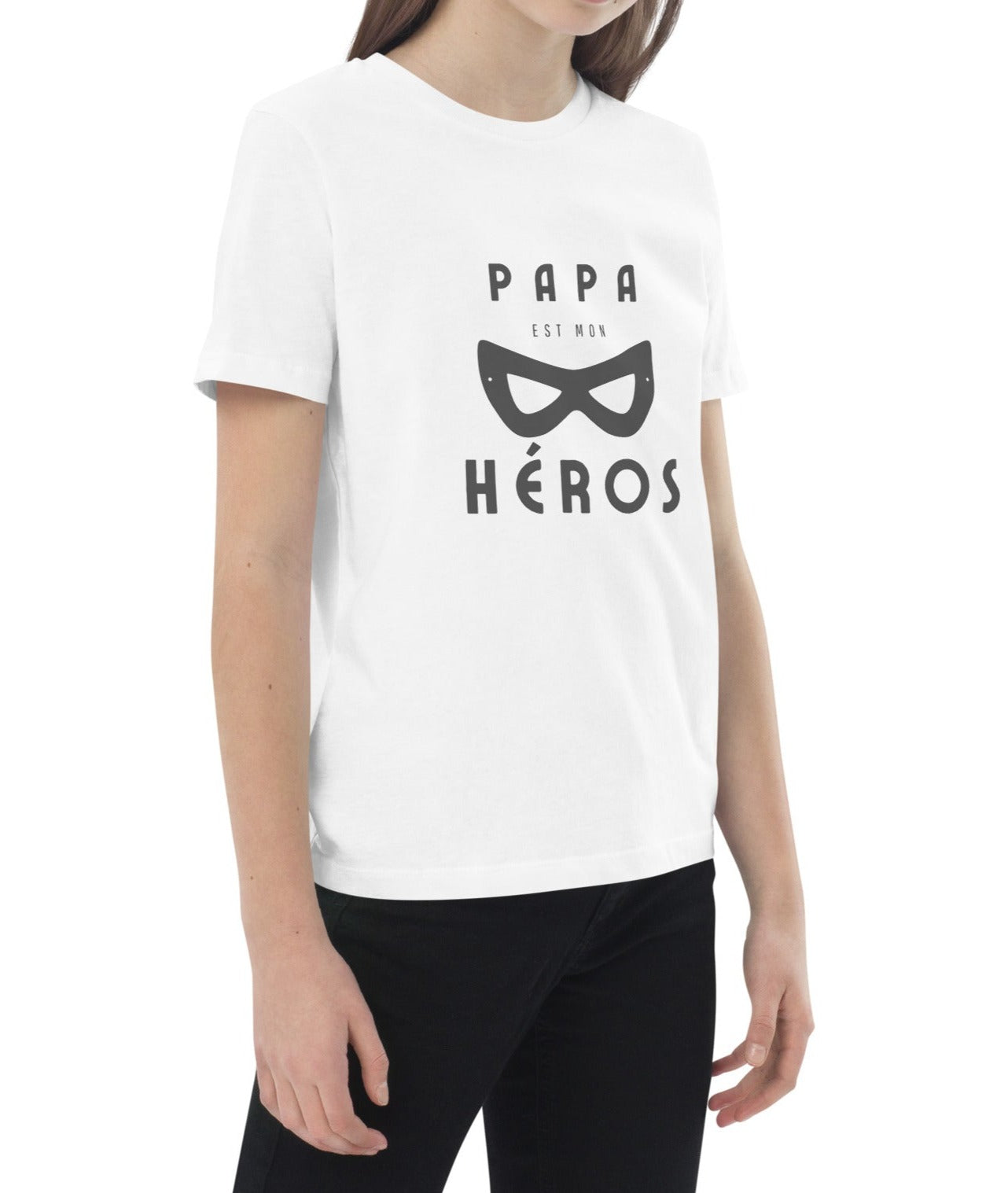 t-shirt blanc manche courte encolure ronde inscription Papa est mon héros