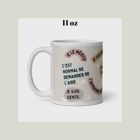 tasse céramique avec affirmations positives je suis fort, je le mérite, je suis gentil, j'apprends en fai9sant,je suis reconnaissant, ... 11 oz