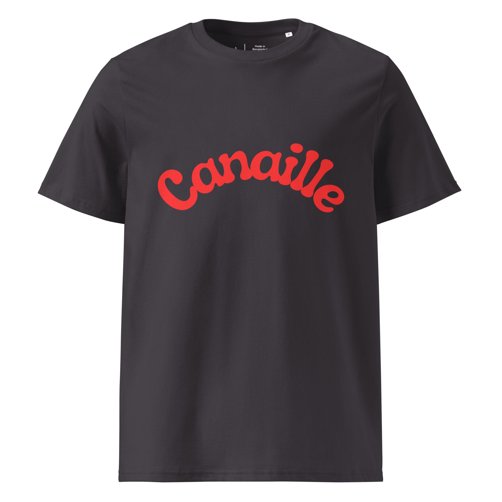 t-shirt unisexe anthracite col rond manche courte avec inscription : "Canaillou"