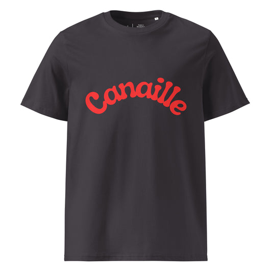 t-shirt unisexe anthracite col rond manche courte avec inscription : "Canaillou"