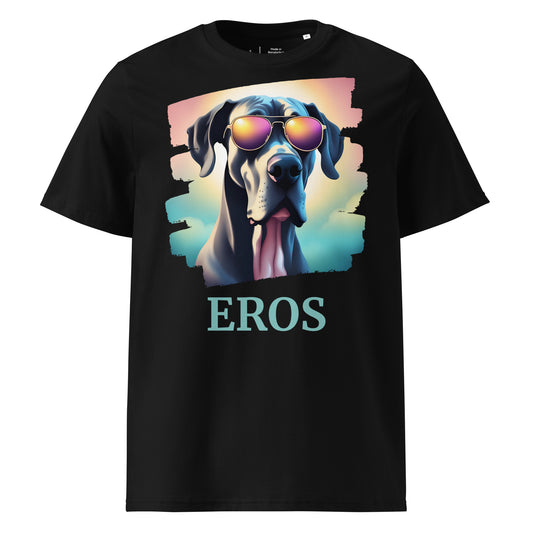 T-shirt adulte manche courte col rond de couleur noir avec comme dessin un dogue allemand, il est personnalisable avec le nom de votre chien