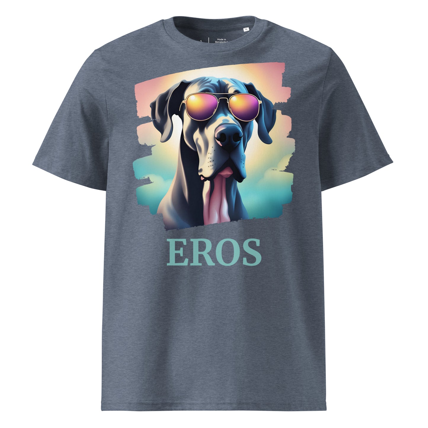 T-shirt adulte manche courte col rond de couleur gris avec comme dessin un dogue allemand, il est personnalisable avec le nom de votre chien