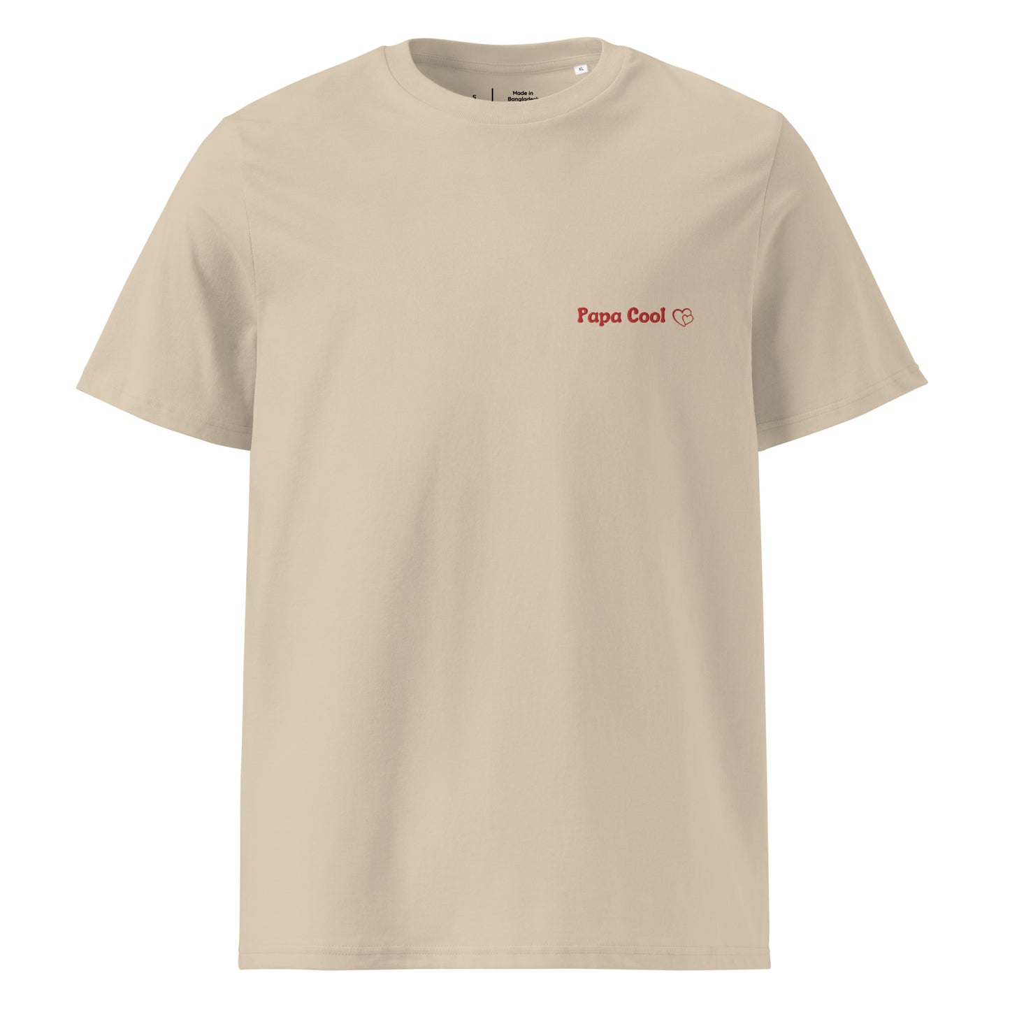 T-shirt beige manche courte col rond 100% coton bio brodé "papa cool"