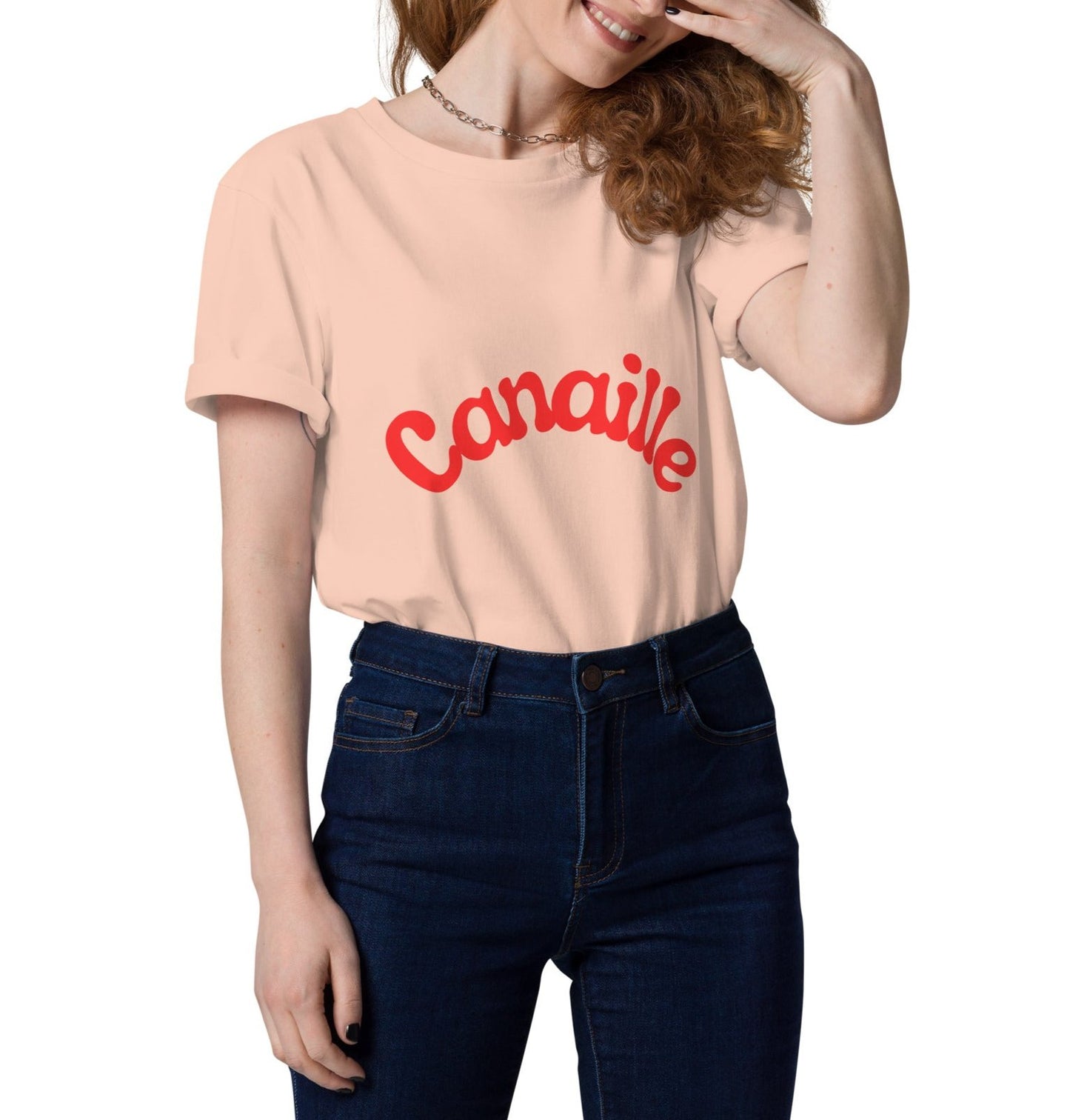 t-shirt unisexe pêche col rond manche courte avec inscription : "Canaillou"