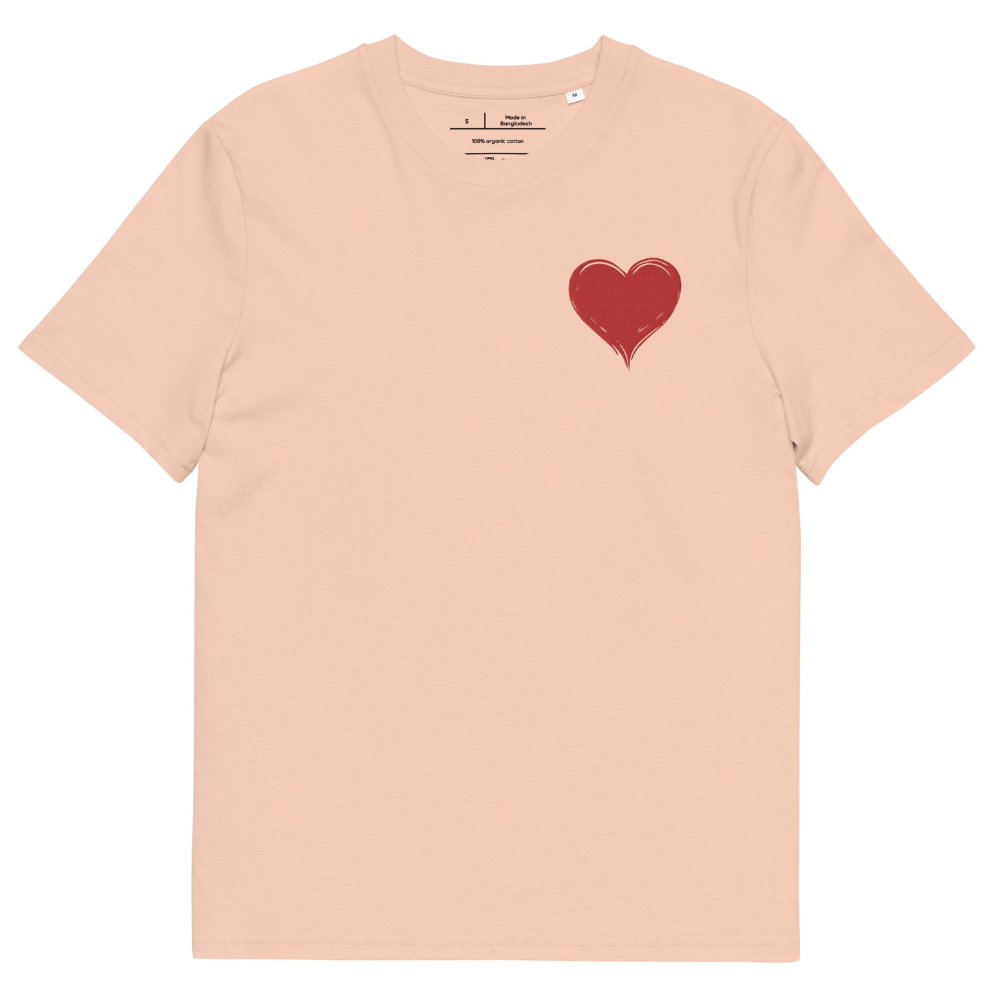 t-shirt Pêche col rond manche courte 100% coton bio avec un cœur rouge brodé