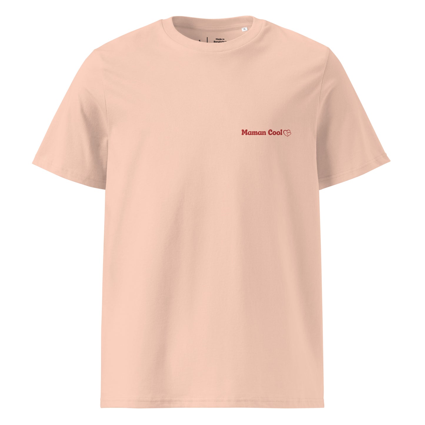 t-shirt pêche col rond manche courte 100% coton bio avec inscription brodé "maman cool"