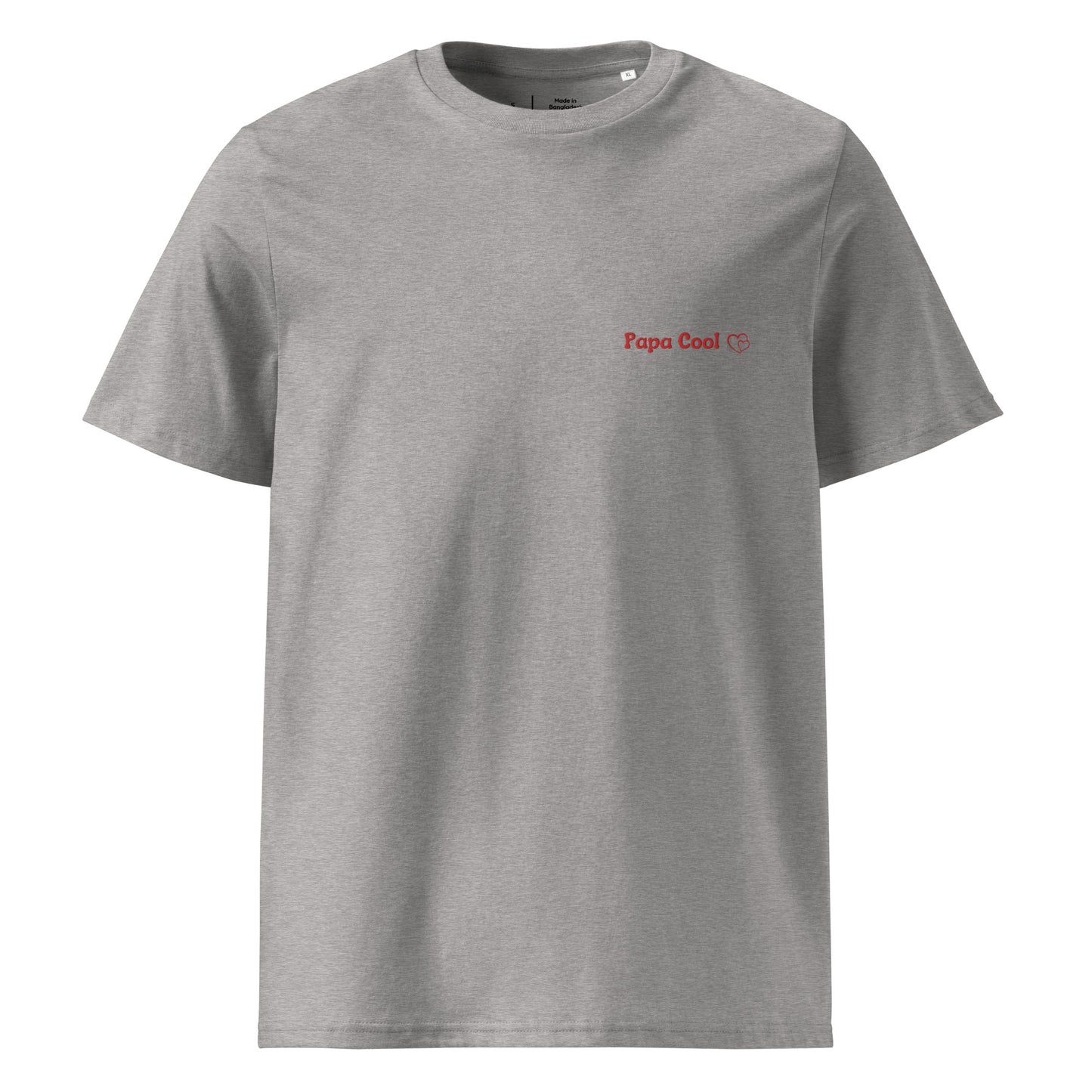 T-shirt gris chiné clair manche courte col rond 100% coton bio brodé "papa cool"