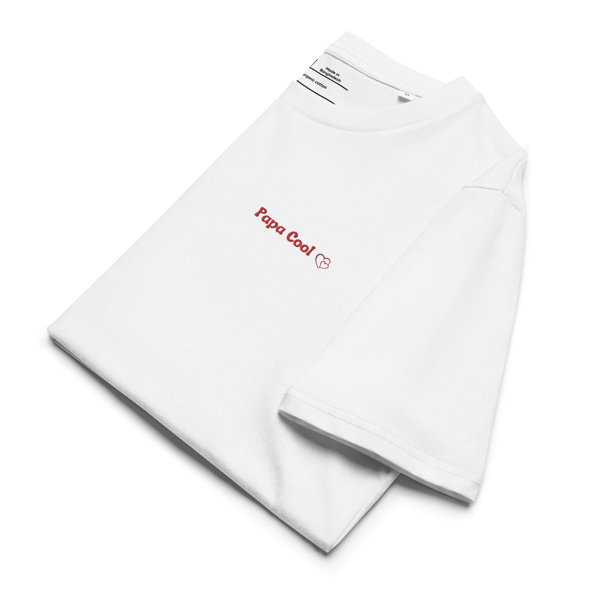 T-shirt blanc manche courte col rond 100% coton bio brodé "papa cool"