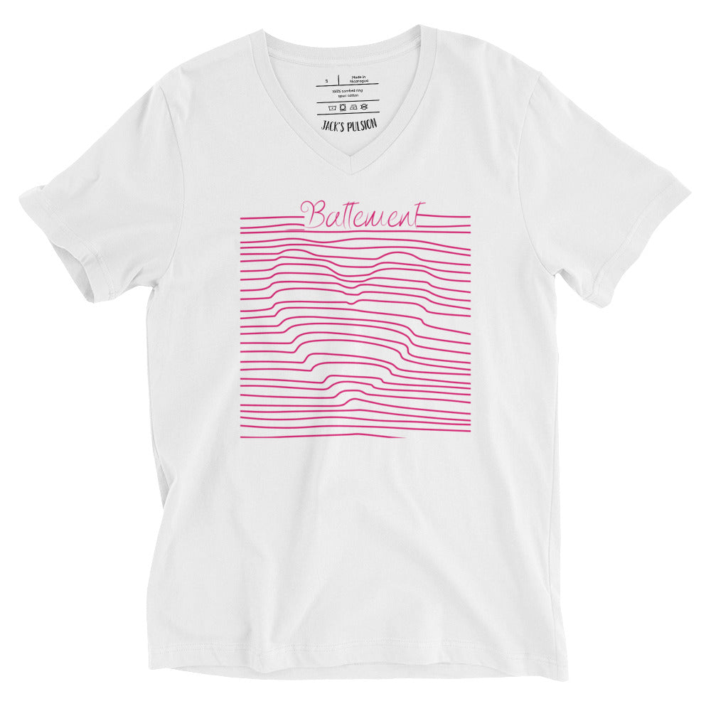 T-shirt blanc encolure en v manche courte avec écrit battement et le dessin d'un coeur