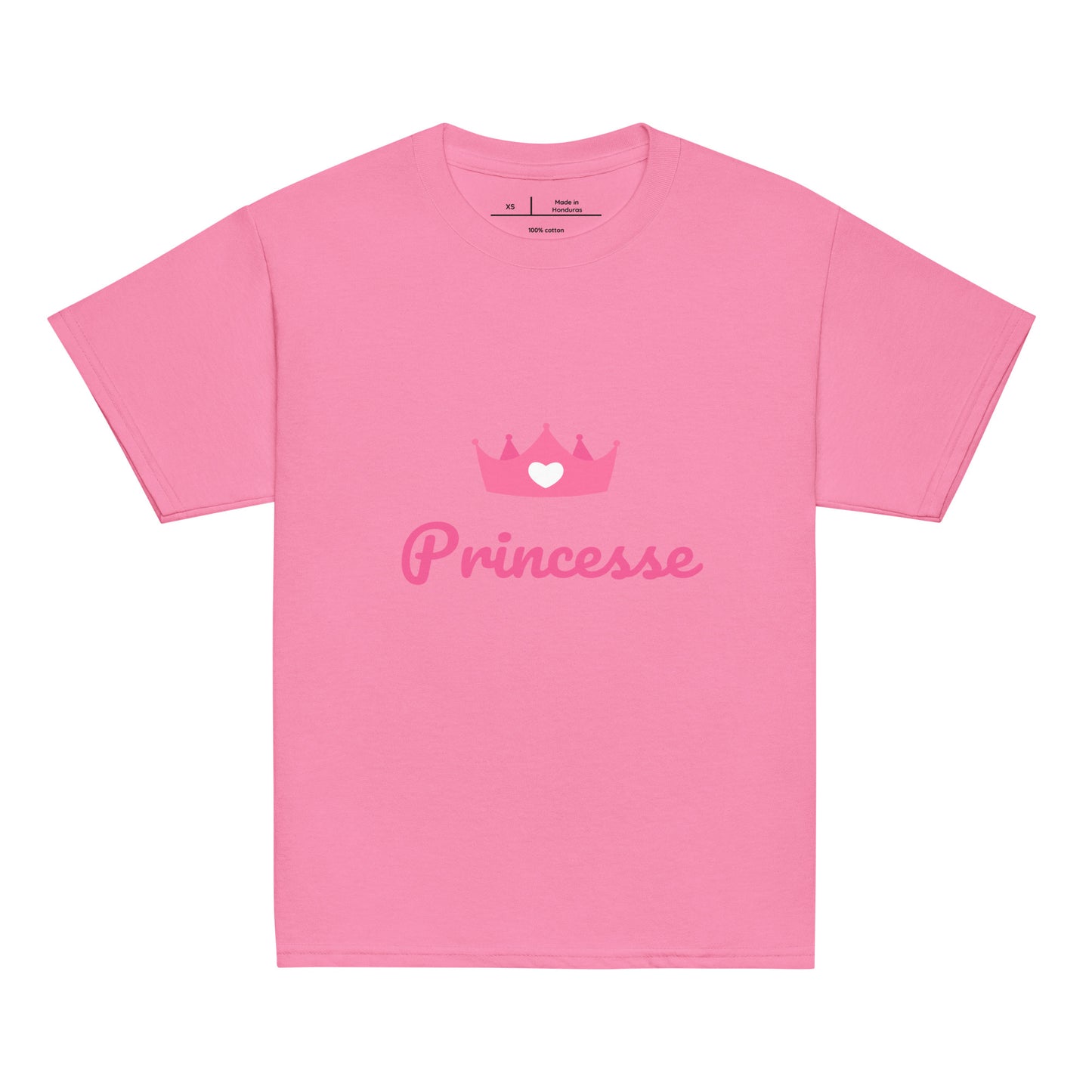 t-shirt rose col rond manche courte 100% coton avec inscription "Princesse" avec couronne rose